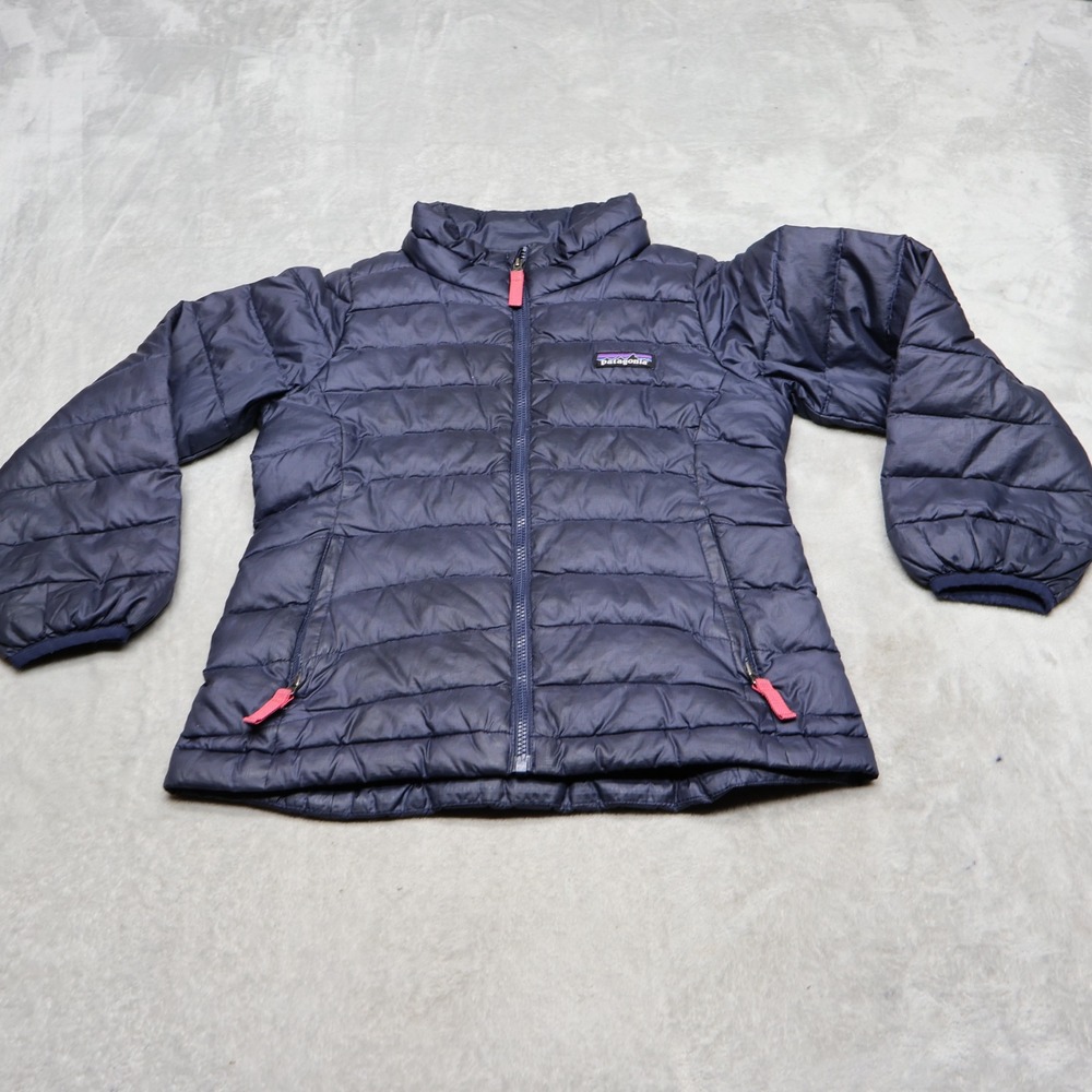 Patagonia Down Sweater Girls XS 5-6 Blue Insulated Quilted Full Zip Puffer